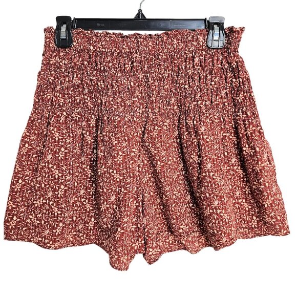Madewell Pants - MADEWELL Pull On Cotton Smocked Florentine Floral Shorts MAHOGANY RED size S